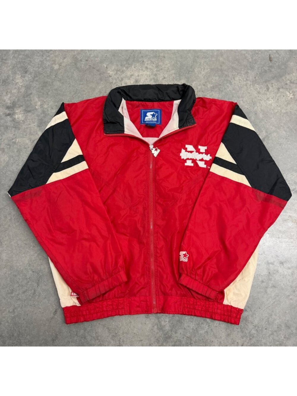 Vintage Starter Nebraska Huskers Red Nylon Pullover Jacket L
